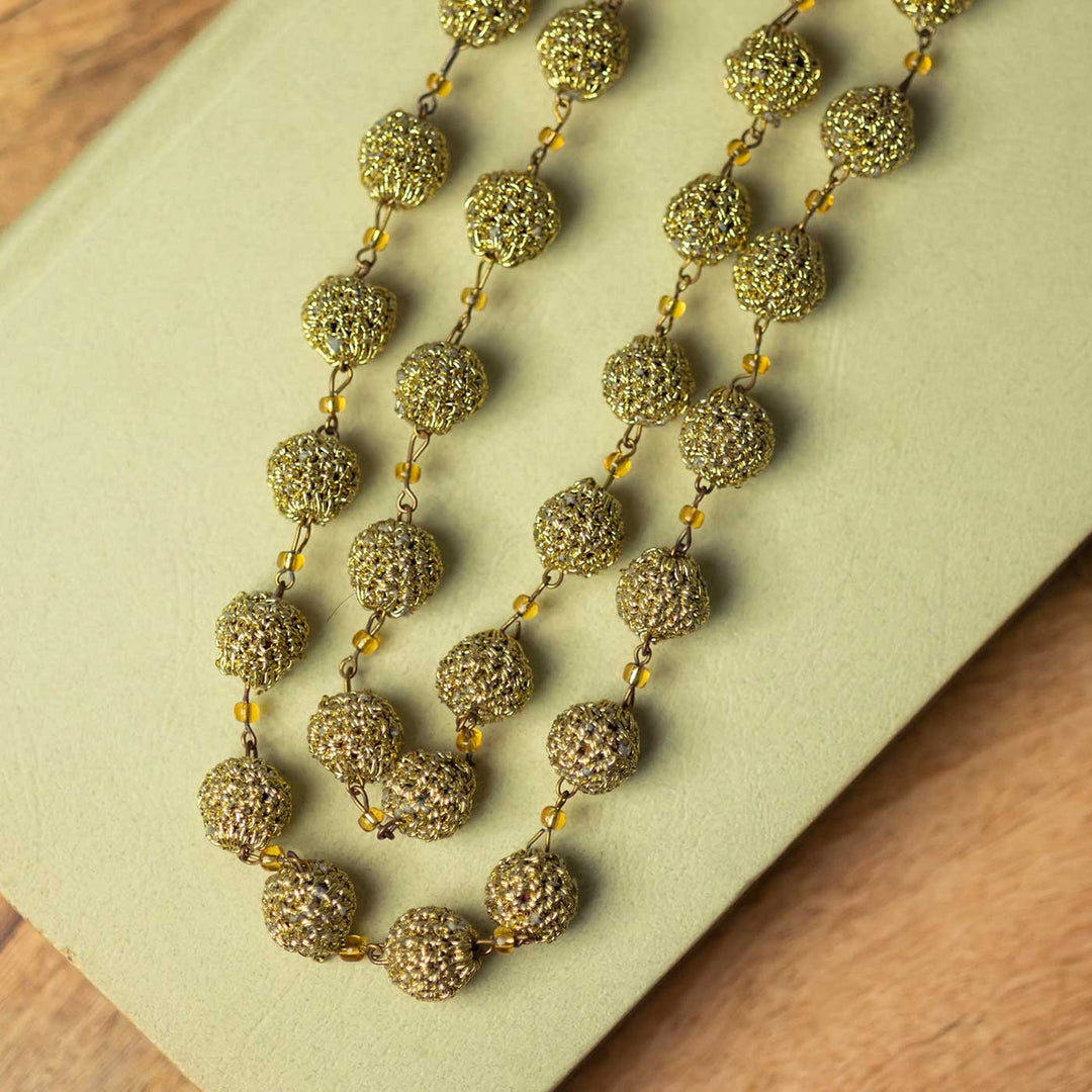 Handmade Crochet Gold String Bead Necklace