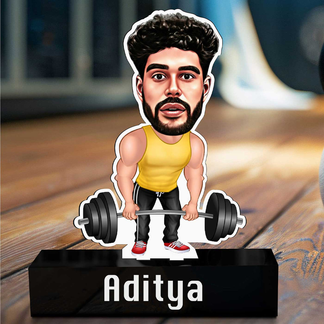 Photo Personalized Printed Fitness Freak Acrylic Caricature Cutout With Stand