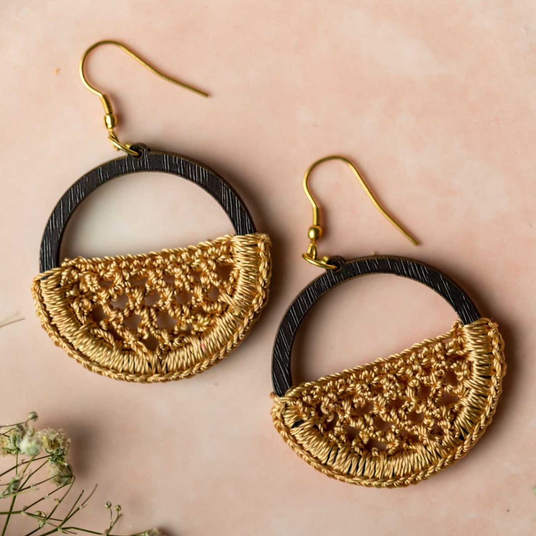 Handmade Crochet Beige Jharokha Earrings