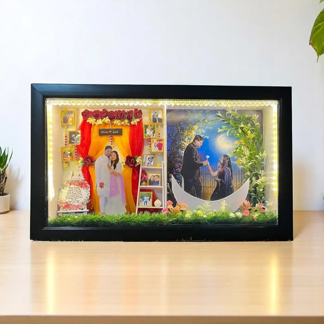 Photo Personalized Handmade Two Partition Design Anniversary MDF Wood Decorative Plaque With Lights