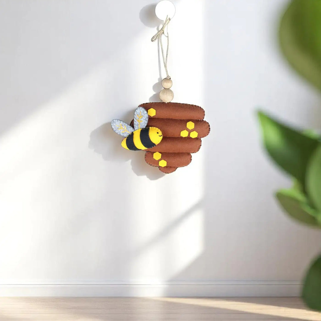 Handmade Beehive With Bee Felt Hanging For Kids