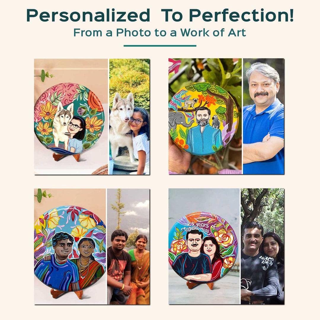 10 Inch | Photo Personalized Hand Painted Pop Art Illustrated Caricature Wall Plate With Stand