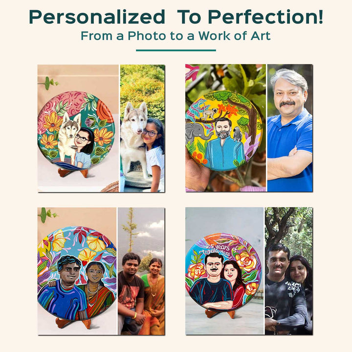 10 Inch | Photo Personalized Hand Painted Pop Art Illustrated Caricature Wall Plate With Stand