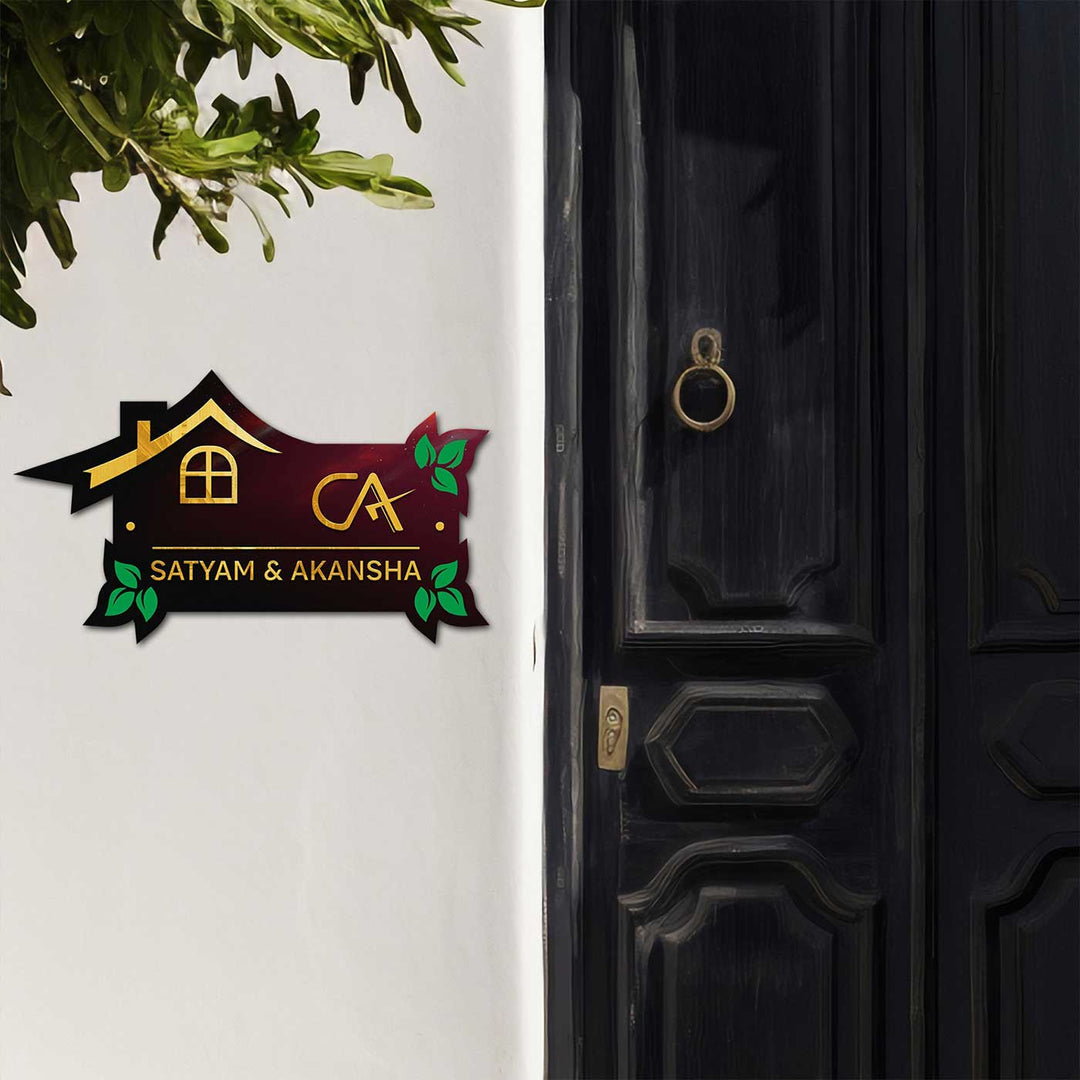 Personalized Ca Golden Home Mdf Wood Name Plate - Mounted on Wall Near Door