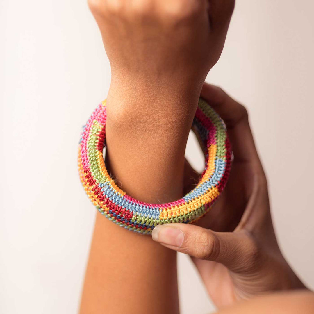 Handmade Crochet Rangat Mosaic Multicolor Chunky Bangle