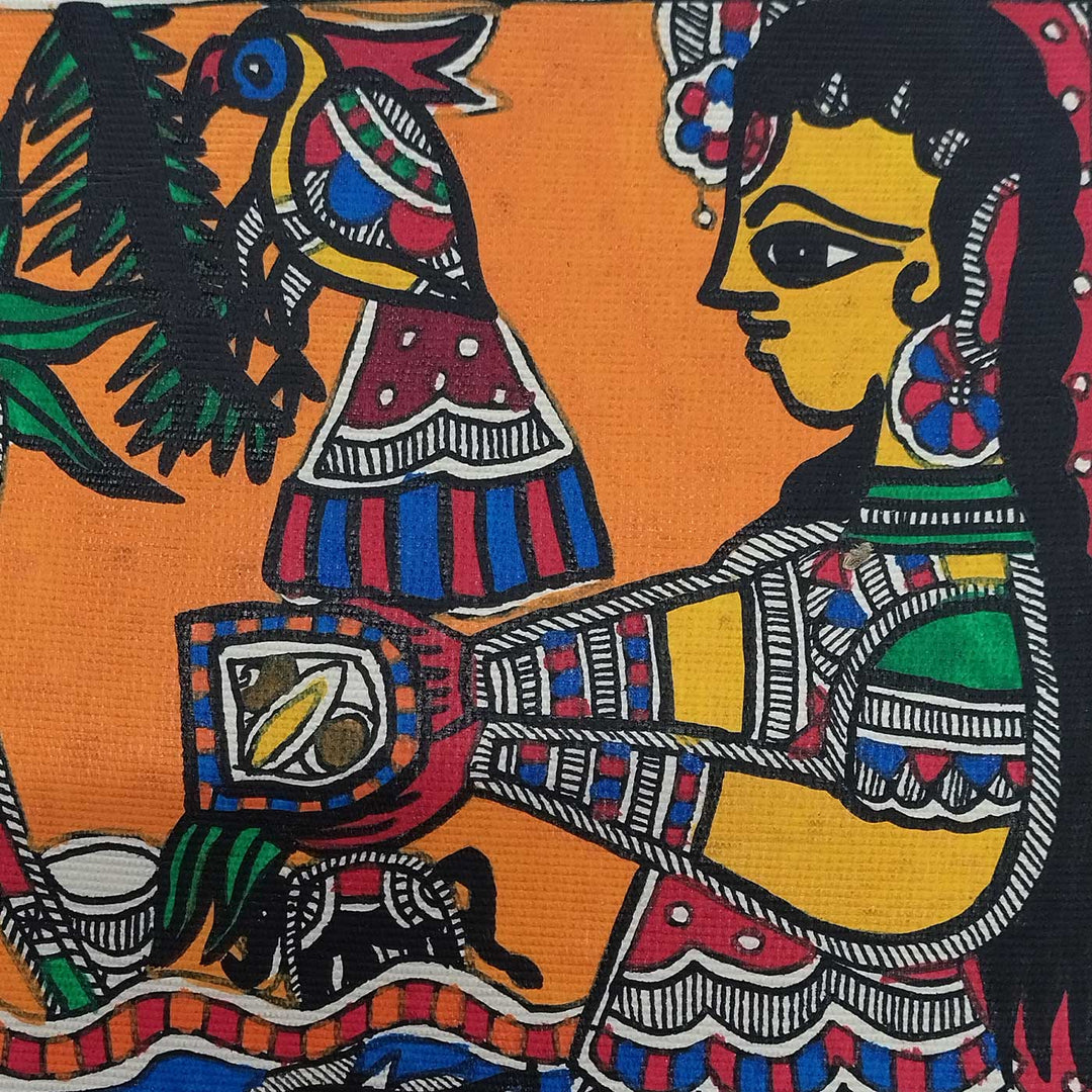 7 x 7 Inch | Life by the Riverbank | Original Hand Painted Madhubani Painting | Natural Pigments On Paper