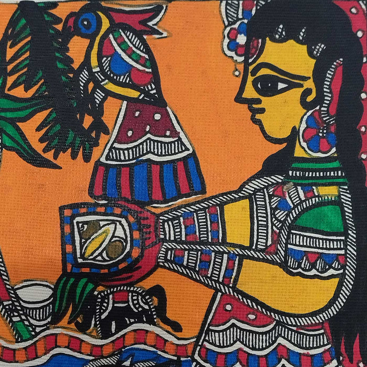 7 x 7 Inch | Life by the Riverbank | Original Hand Painted Madhubani Painting | Natural Pigments On Paper