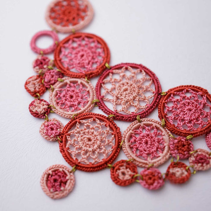 Handmade Crochet Red Mandala Design Necklace
