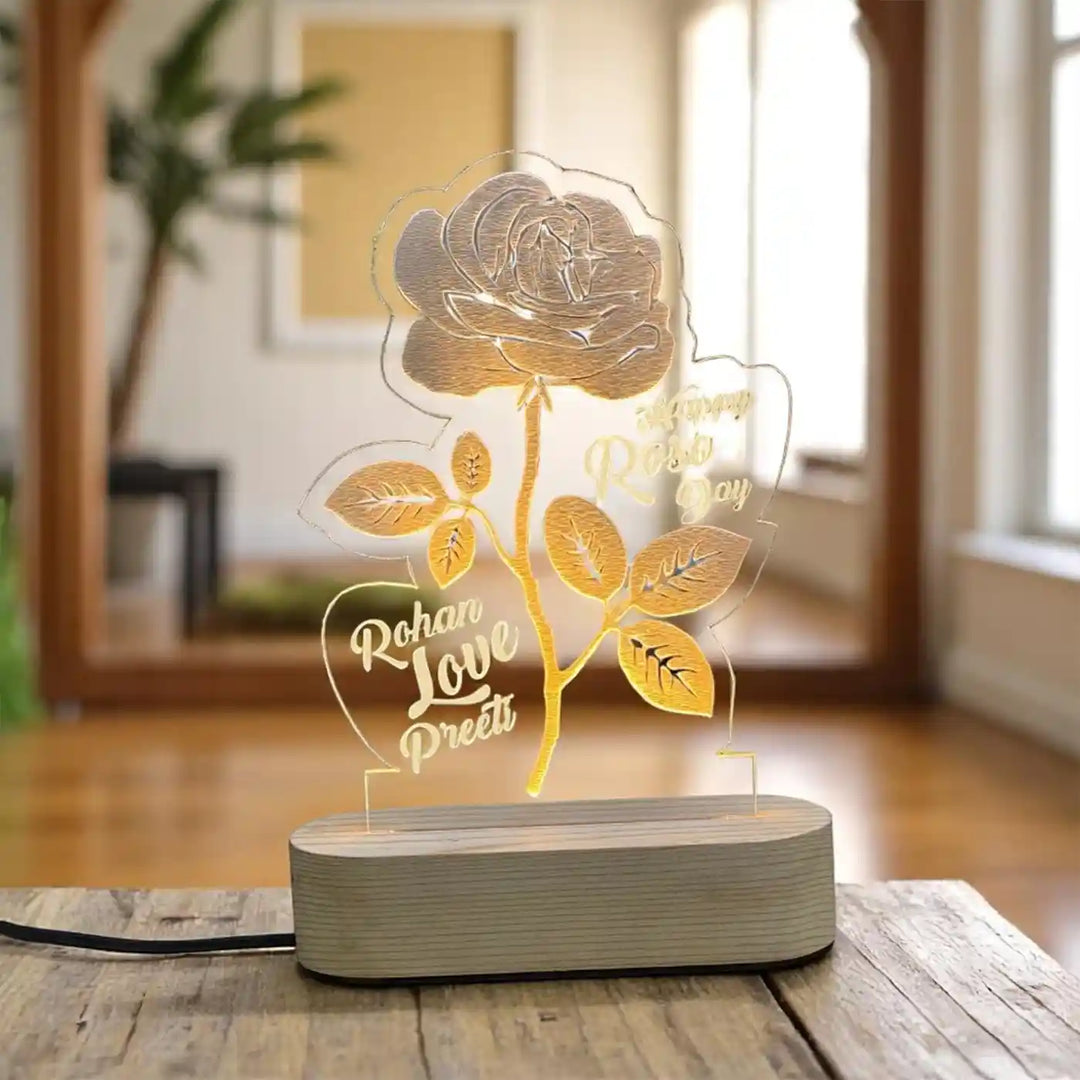 Personalized 3D Rose Theme Led Wooden Table Lamp