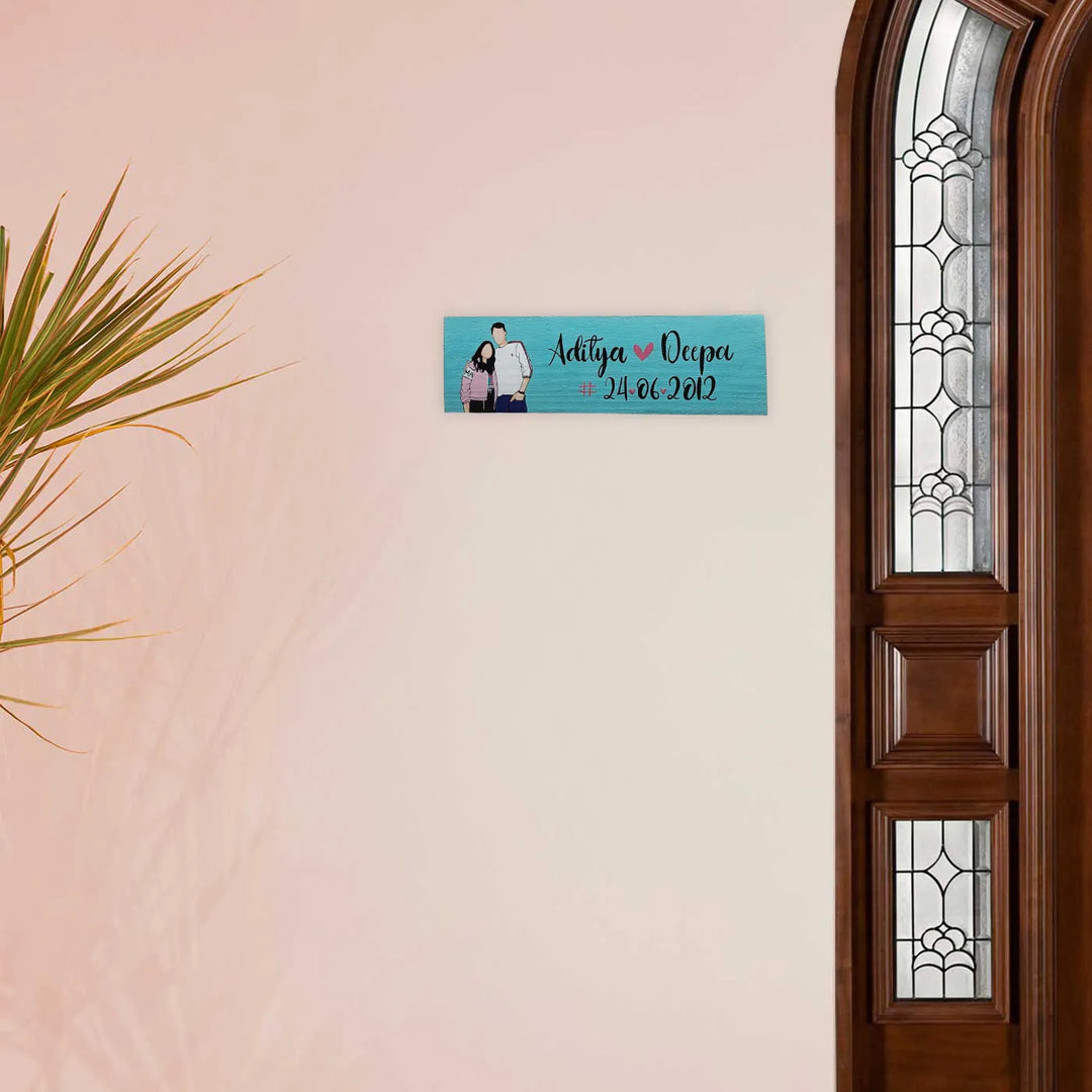 Photo Personalized Hand-Painted Couples Theme MDF Wood Name Plate