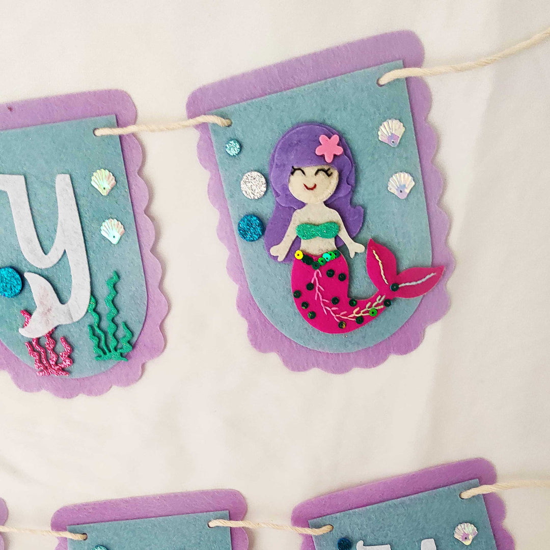 Handmade Mermaid Theme Felt Happy Birthday Banner