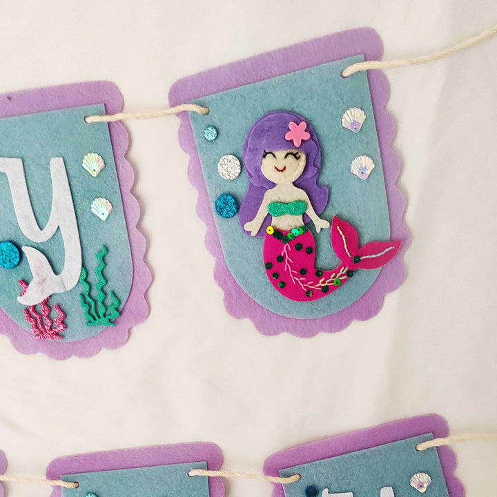 Handmade Mermaid Theme Felt Happy Birthday Banner