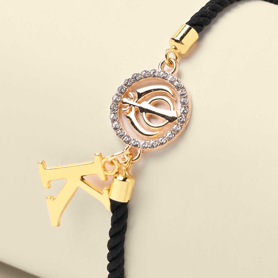 Personalized Handmade Sikh Design Monogram Metal Rakhi - Engraving Close-up
