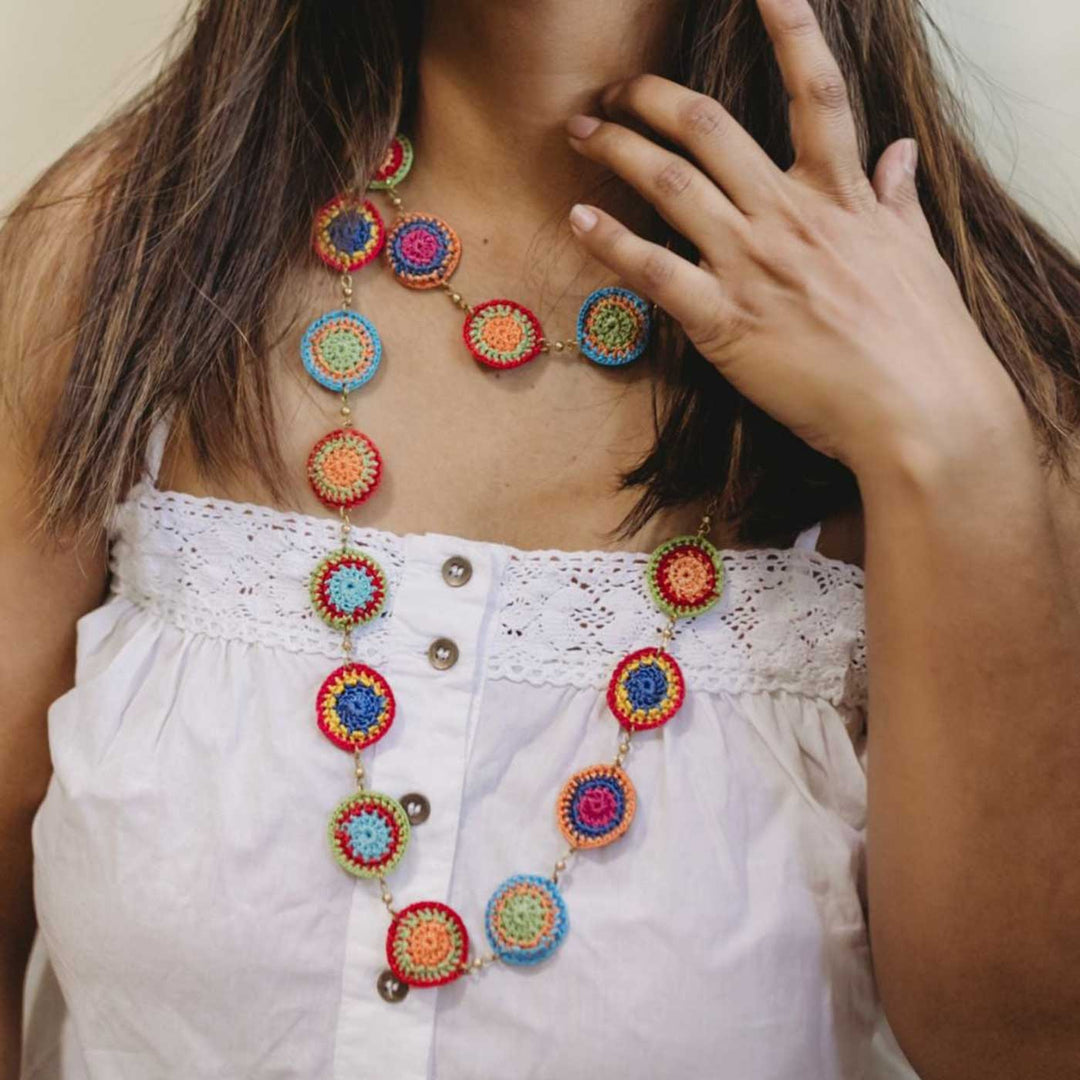 Handmade Crochet Multicolor Mela Tiki Necklace