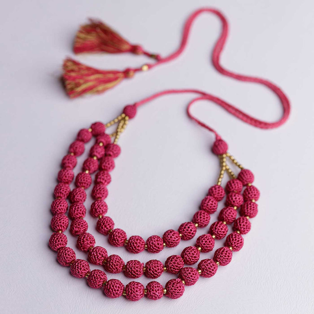 Handmade Crochet Magenta Roop Necklace