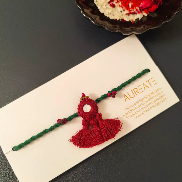 Handmade Mirror Work & Tassels Rakhi With Roli Chawal