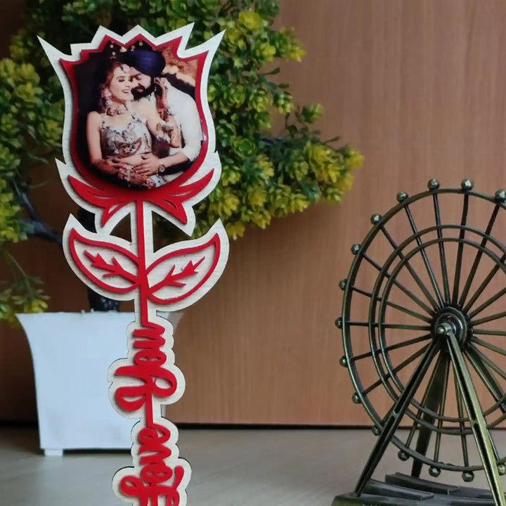 Photo Personalized Printed Rose Theme Wooden Decorative Plaque