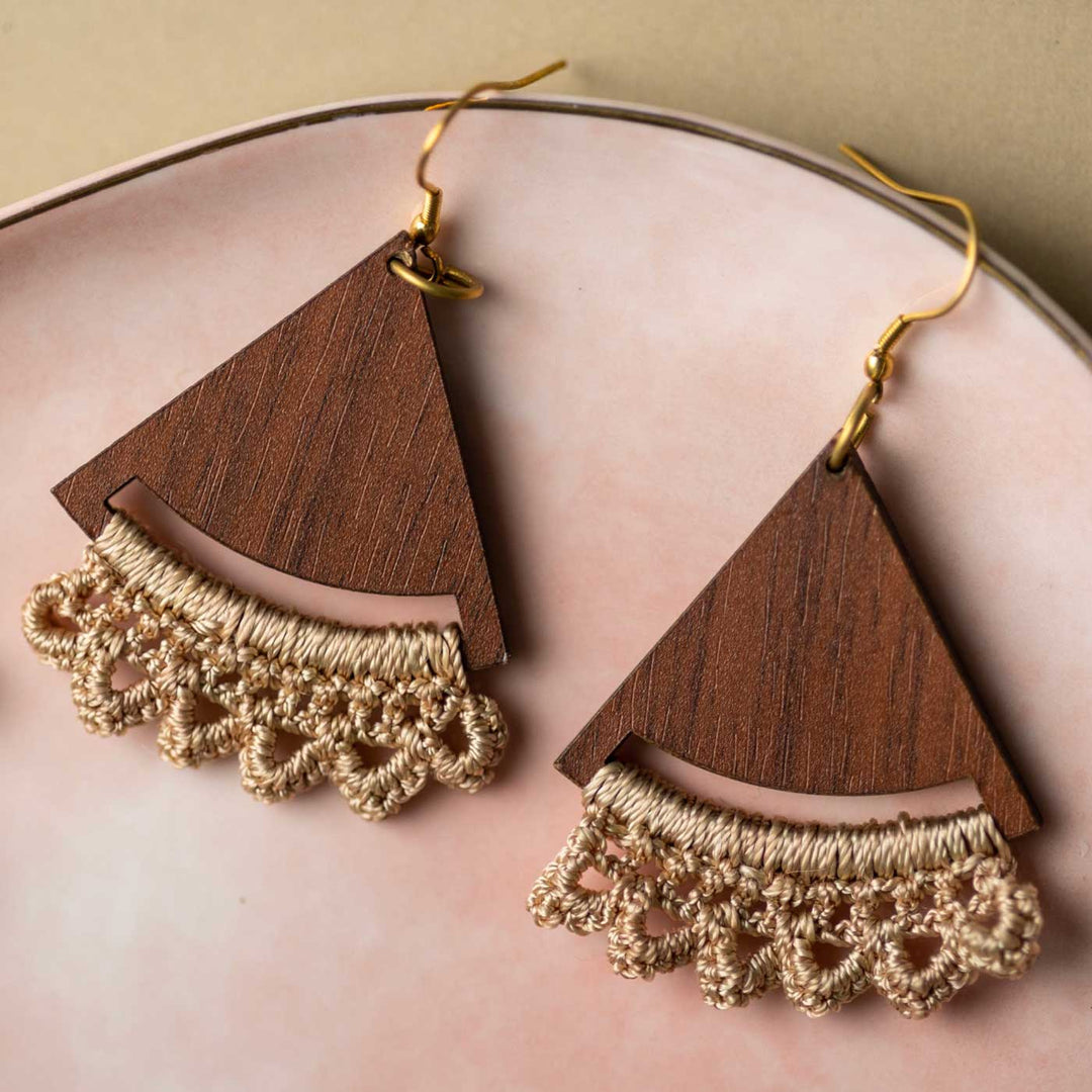 Handmade Crochet Beige Pie Drop Earrings