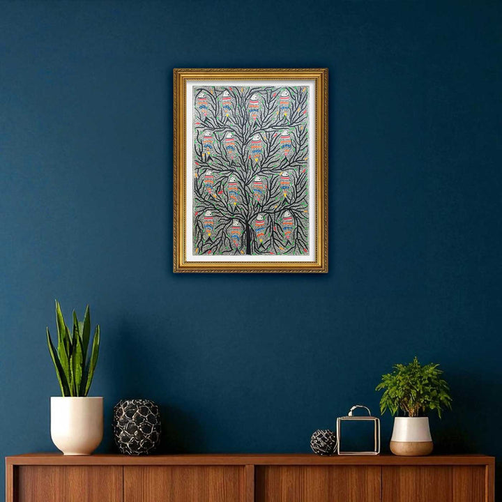 22 x 30 Inch | Fishes in the Sacred Tree | Original Hand Painted Madhubani Painting | Natural Pigments On Paper