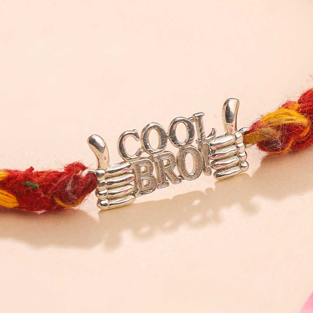 Handmade Cool Bro Design Silver Rakhi For Brother - Close-up of Metal Detail