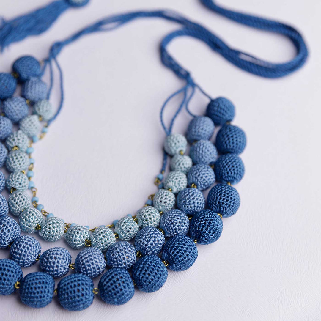 Handmade Crochet Indigo Ombre Aadya Necklace