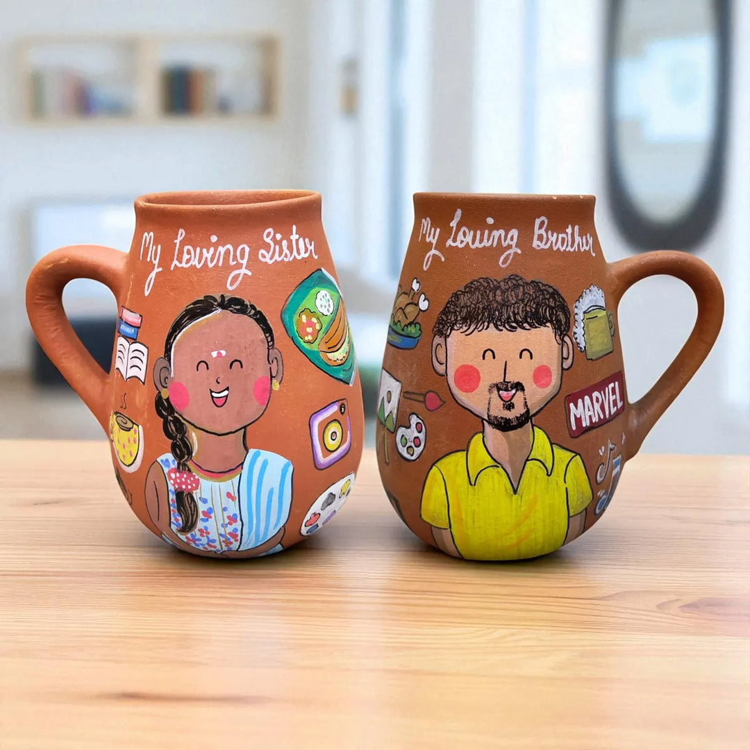 Photo Personalized Hobby Terracotta Mug For Bhaiya And Bhabhi | Set Of 2