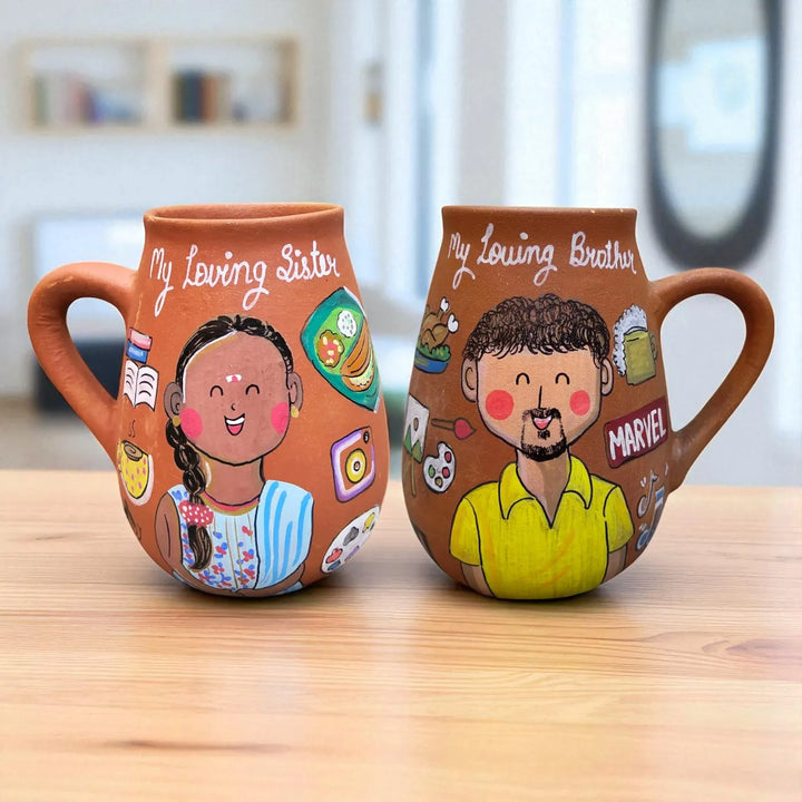 Photo Personalized Hobby Terracotta Mug For Bhaiya And Bhabhi | Set Of 2