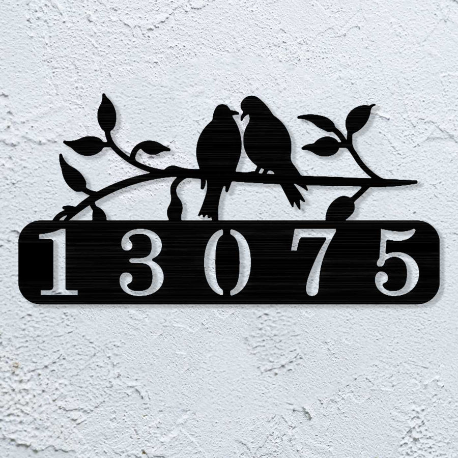 Personalized Laser Cut Birds Design Steel Name Plate - Front View Mounted on Wall