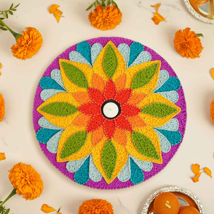 Handmade String Art Rangoli Design Mdf Wood Tealight Holder