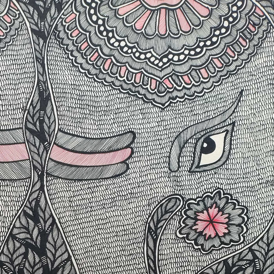 22 x 30 Inch | Elephant's Trunk | Original Hand Painted Madhubani Painting | Natural Pigments On Paper