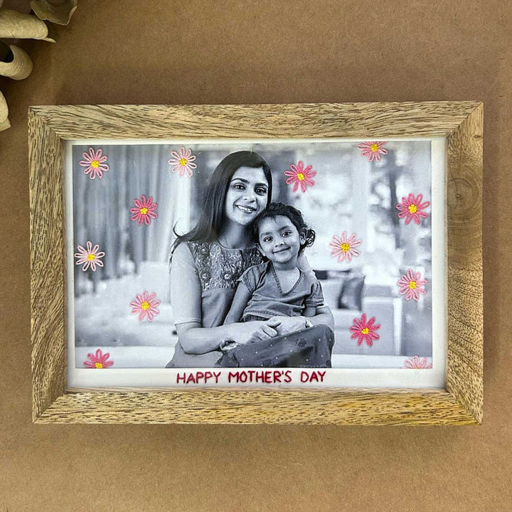 Daisy Style Hand Embroidered Photo With Wooden Frame