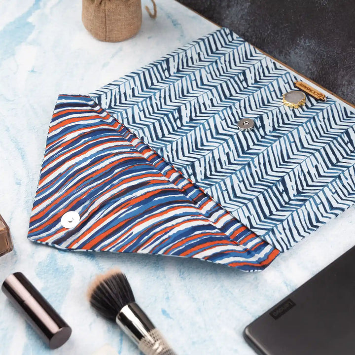 Blue Zebra Cotton Lightweight & Durable Ecofriendly iPad Envelope Sleeve With Agate | 12 x 9 inch