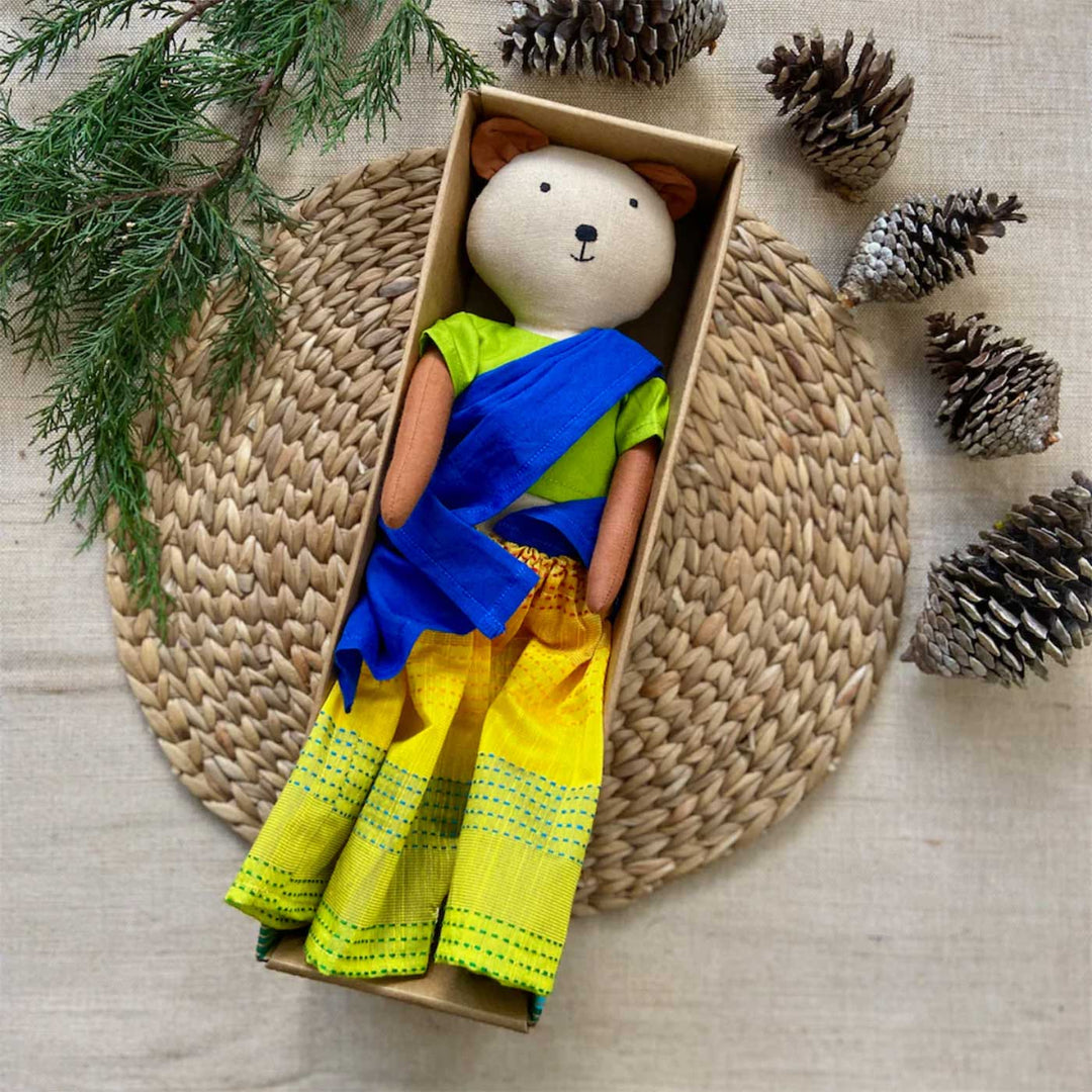 Nilah's (Bear Friend) Thenoli In Half Saree | Soft Hand-Stitched Sustainable Indian Play Doll
