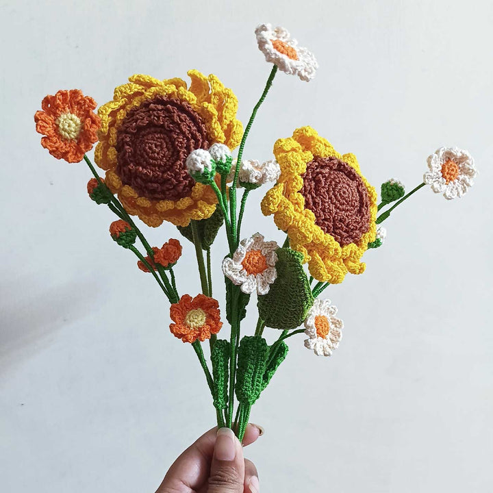 Handmade Crochet Daisies And Sunflowers Cotton Flower Bouquet