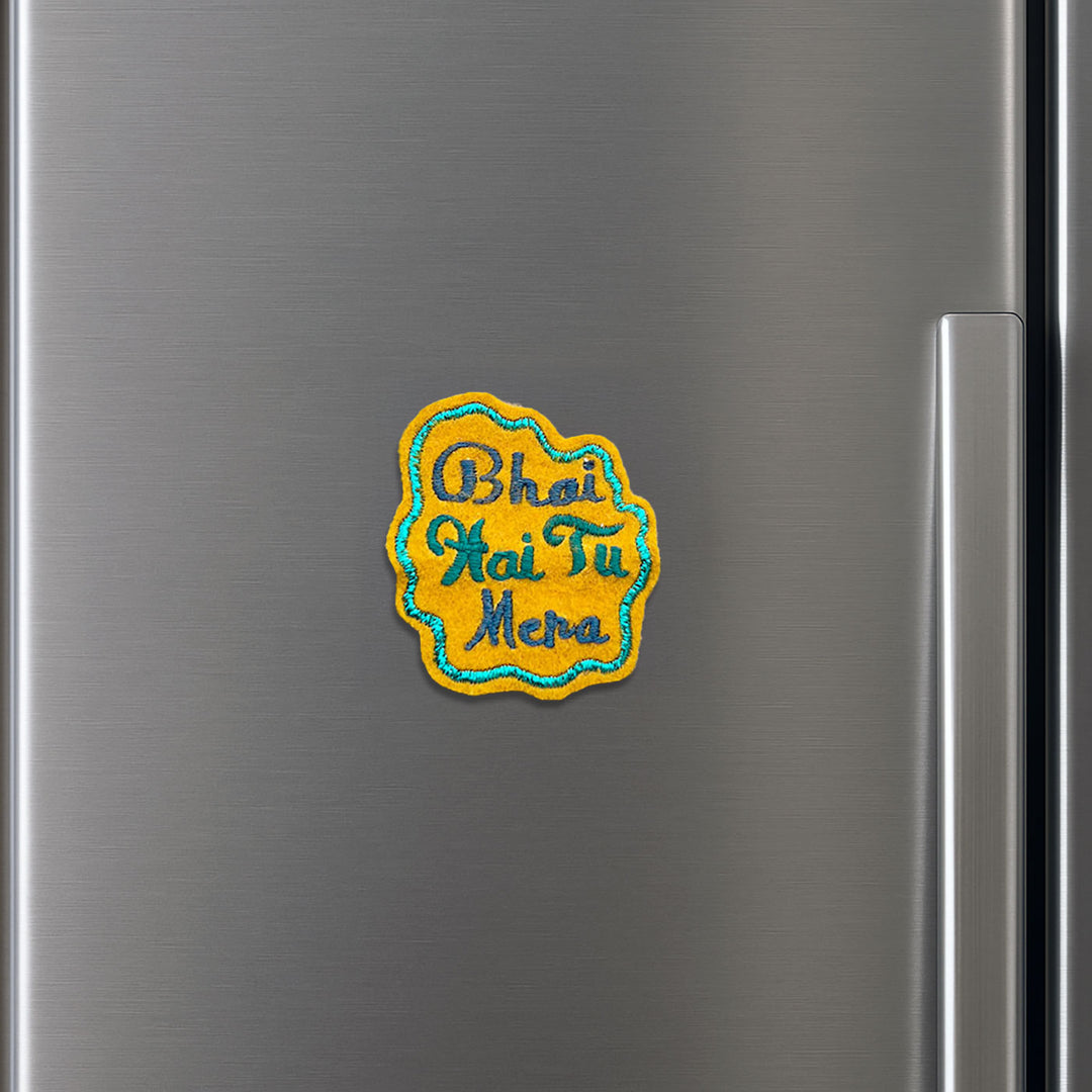 Handmade Reusable Bhai Hai Tu Mera Pom Pom Felt Rakhi For Brother - Magnet Attached on Refrigerator Door