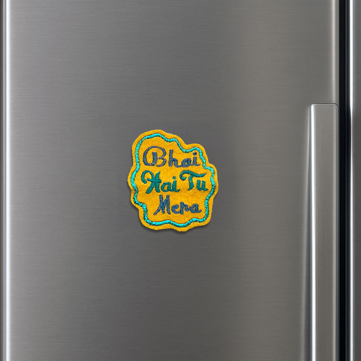 Handmade Reusable Bhai Hai Tu Mera Pom Pom Felt Rakhi For Brother - Magnet Attached on Refrigerator Door