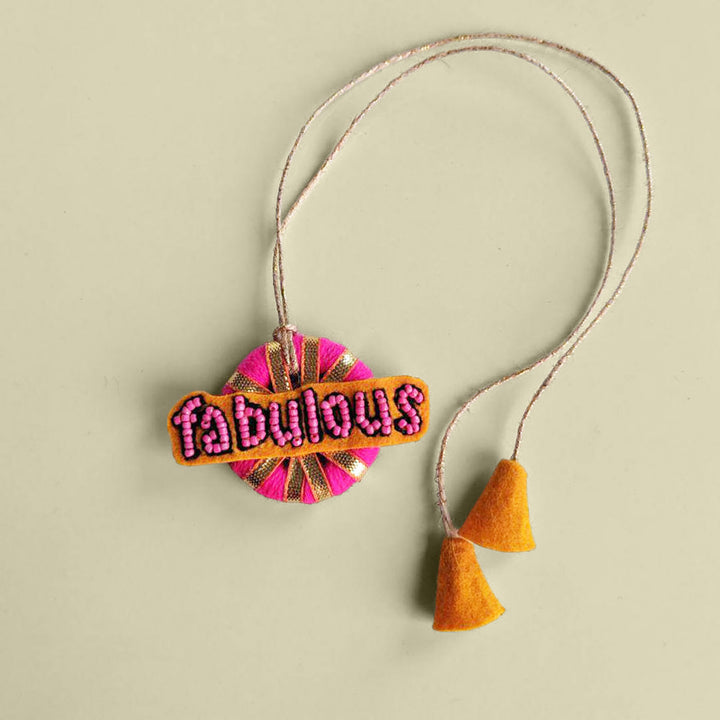 Handmade Fabulous Felt Rakhi For Brother - Flat Lay with String Extended
