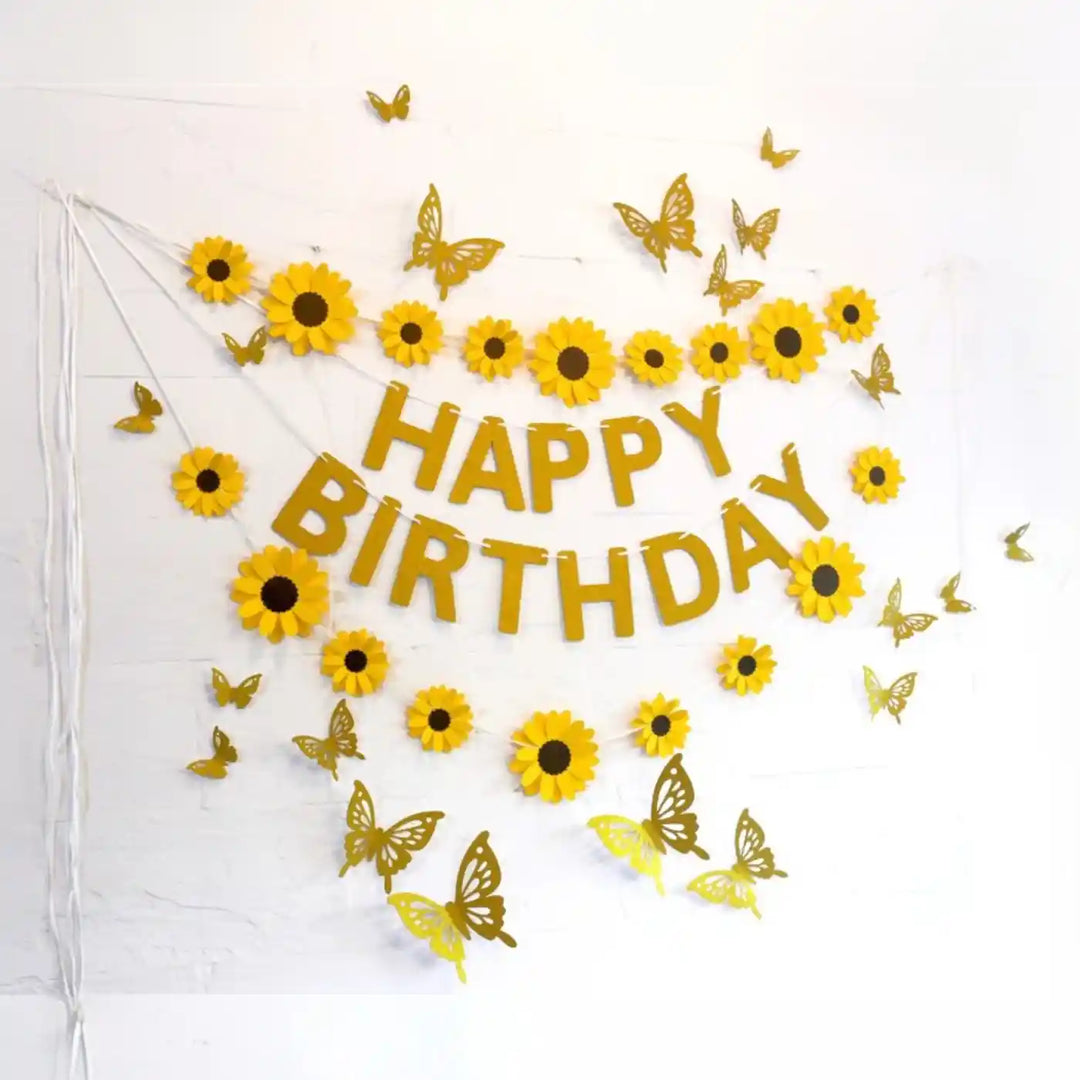 Sunflower And Butterfly Design Premium Paper Bunting