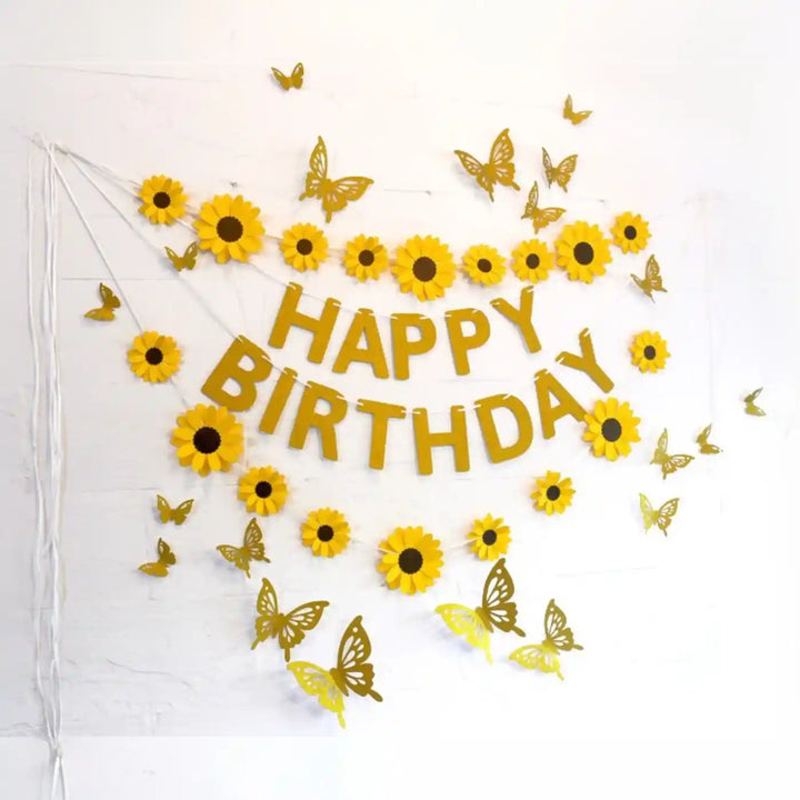 Sunflower And Butterfly Design Premium Paper Bunting