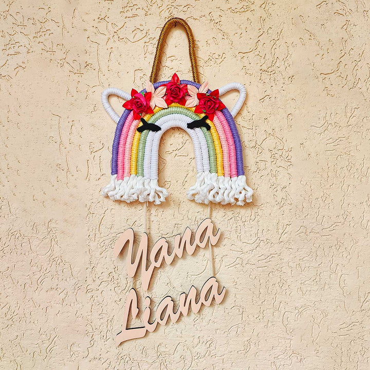Personalized Macrame Unicorn Theme Name Plate
