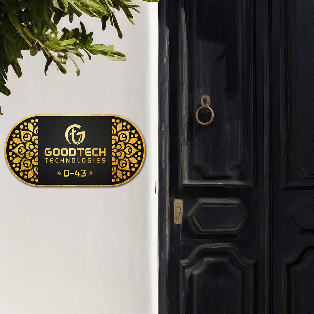 Personalized Golden Bloom Acrylic Name Plate - Mounted on Wall Next to Door