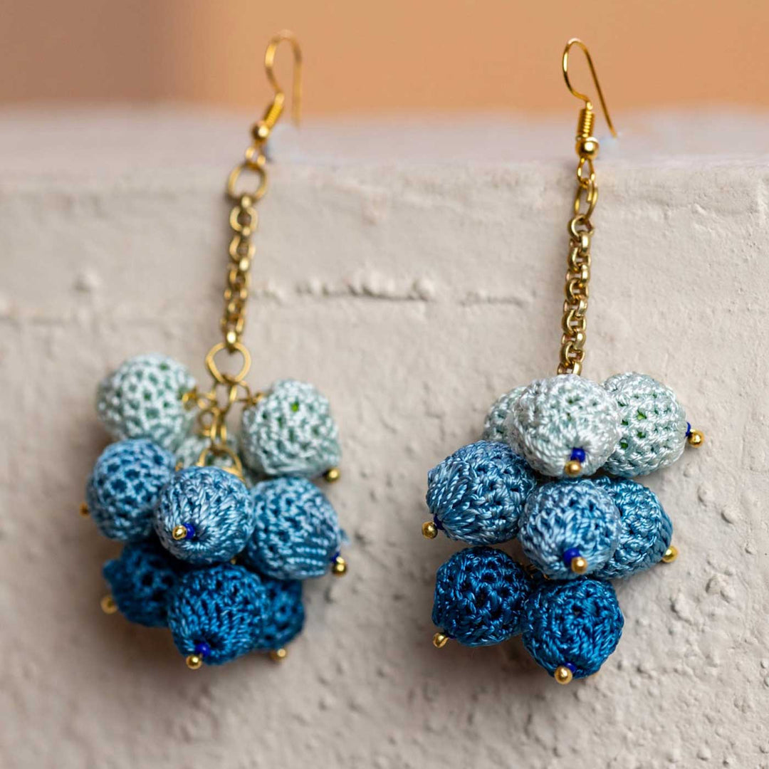 Handmade Crochet Blue Ombre Viscose Thread Swing Earrings