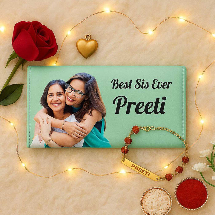 Photo Personalized Handmade Religious Rudraksh Rakhi Hamper Includes 1 Rakhi And 1 Wallet - Personalized Wallet Front View (2)