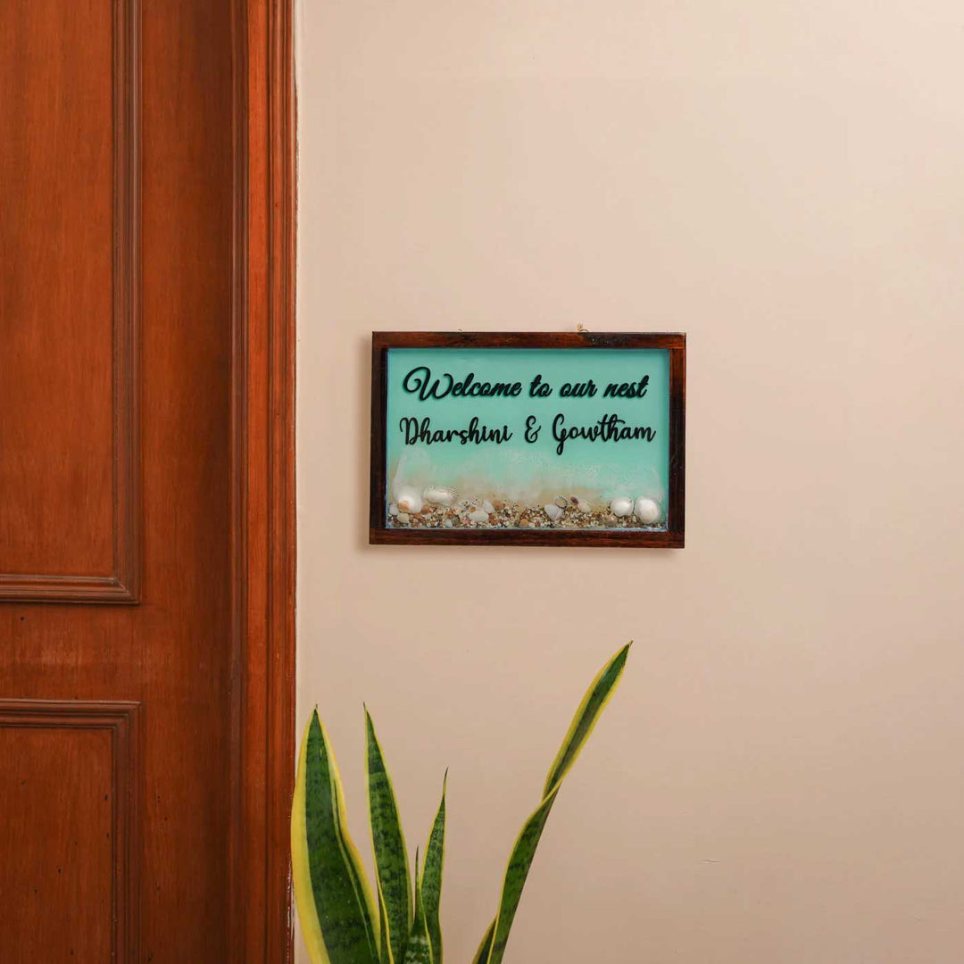 Personalized Beach Theme Resin Name Plate For Couples - Mounted on Wall Near Doorframe