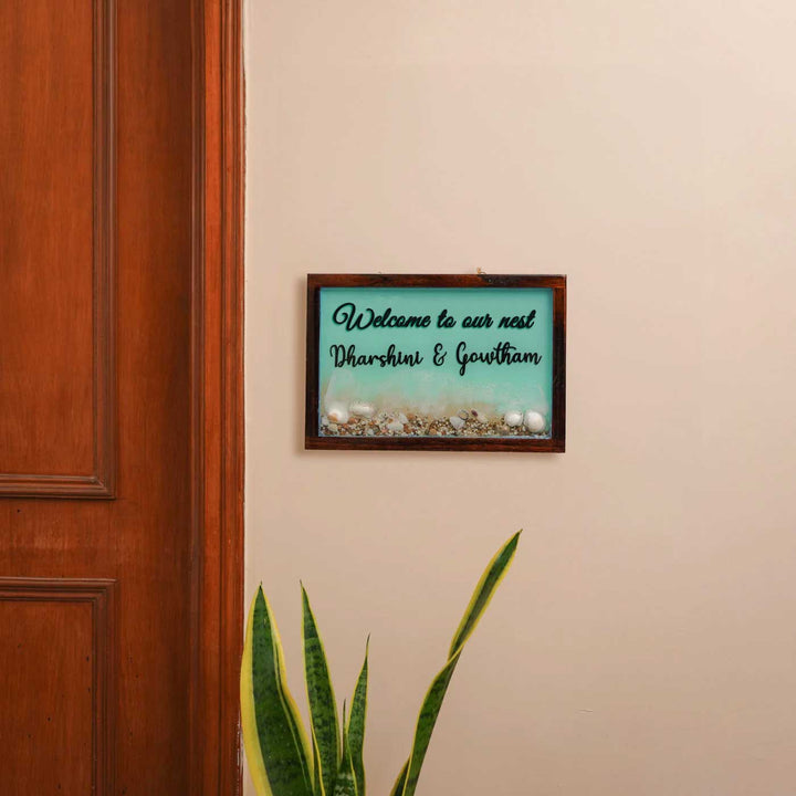 Personalized Beach Theme Resin Name Plate For Couples - Mounted on Wall Near Doorframe