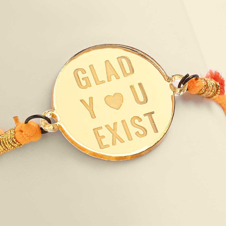 Handmade Glad You Exist Design Acrylic Rakhi - Engraving Close-up