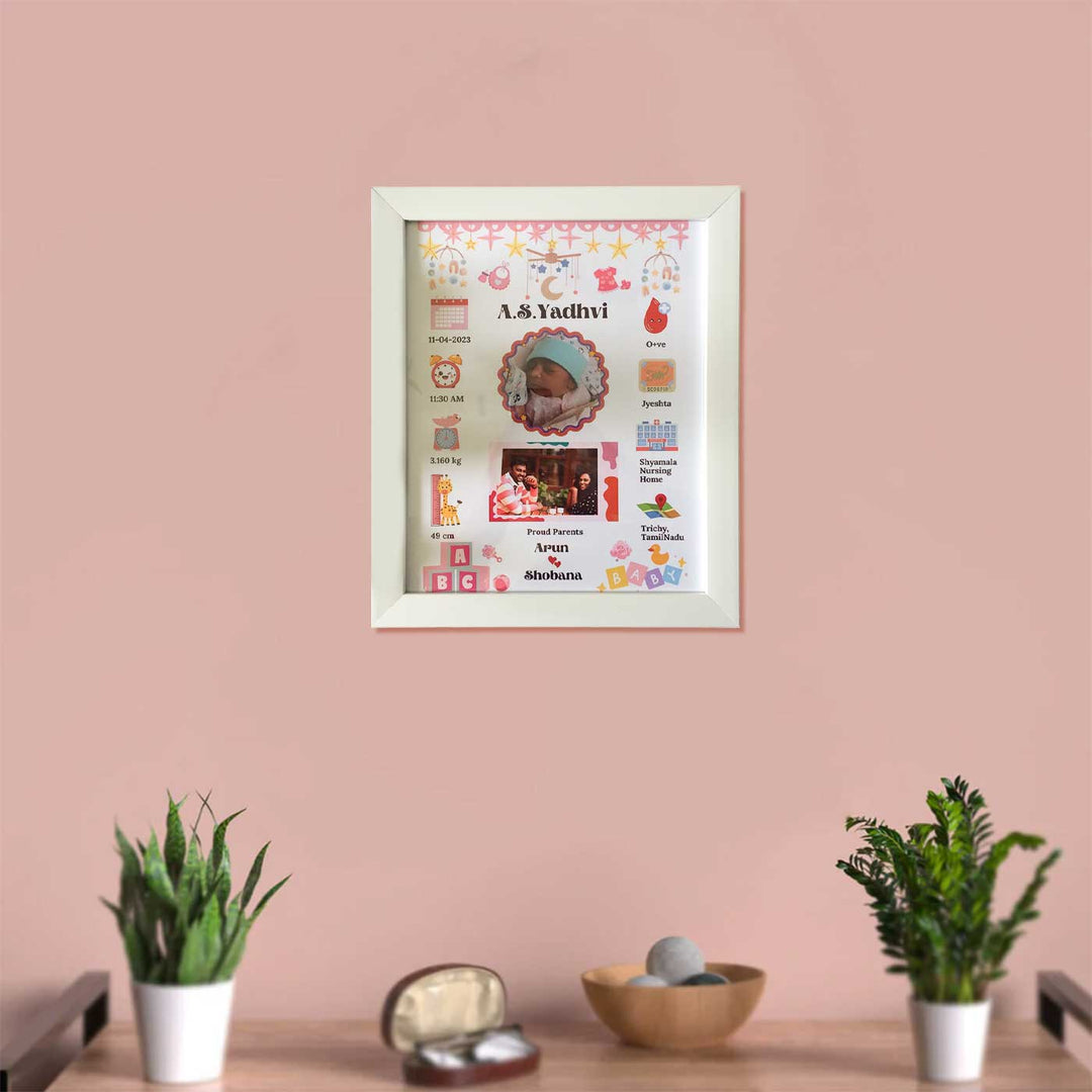 Photo Personalized Girl Theme Wooden Shadow Box Frame With Birth Details