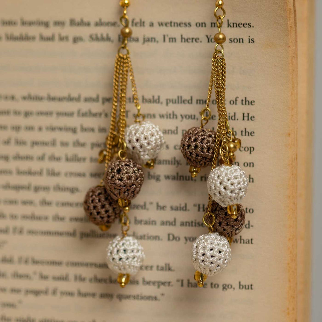 Handmade Crochet Brown Blobs Viscose Thread Swing Earrings