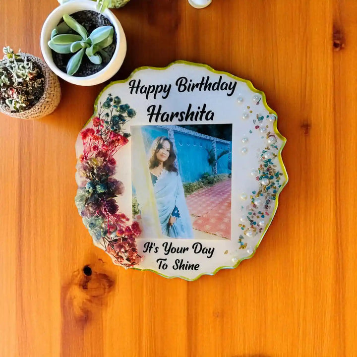 Photo Personalized Handmade Round Floral Design Resin Decorative Plaque