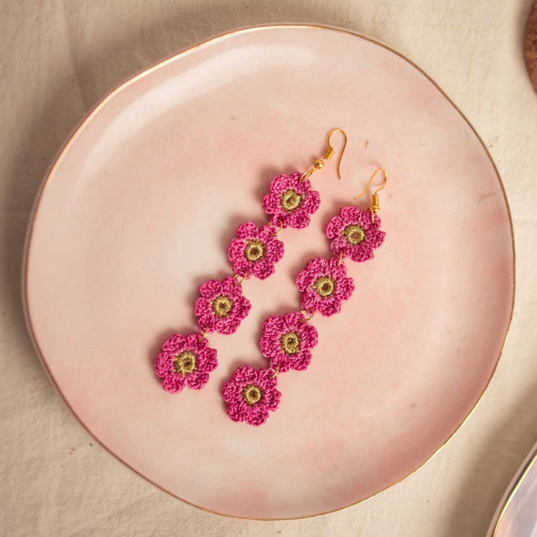 Handmade Crochet Pink Daisies Earrings
